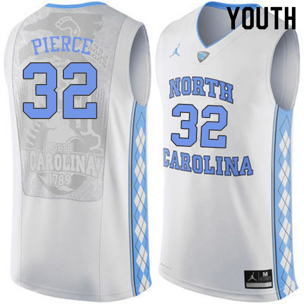 Youth #32 Justin Pierce North Carolina Tar Heels College Basketball Jerseys Sale-White - Click Image to Close